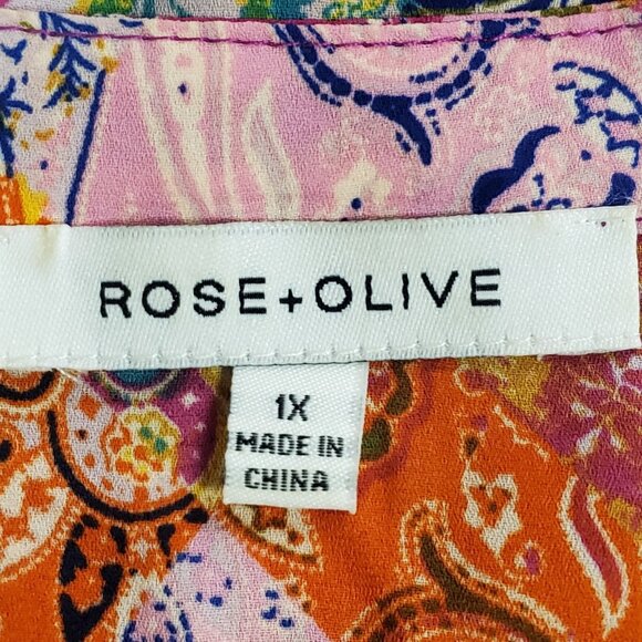 Rose & Olive Womens Multicolor Patchwork Button Up Top Size 1X Boho Lightweight - Picture 4 of 10